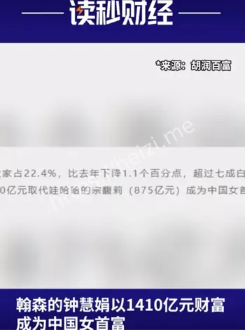 钟慧娟以1410亿元超越宗馥莉
